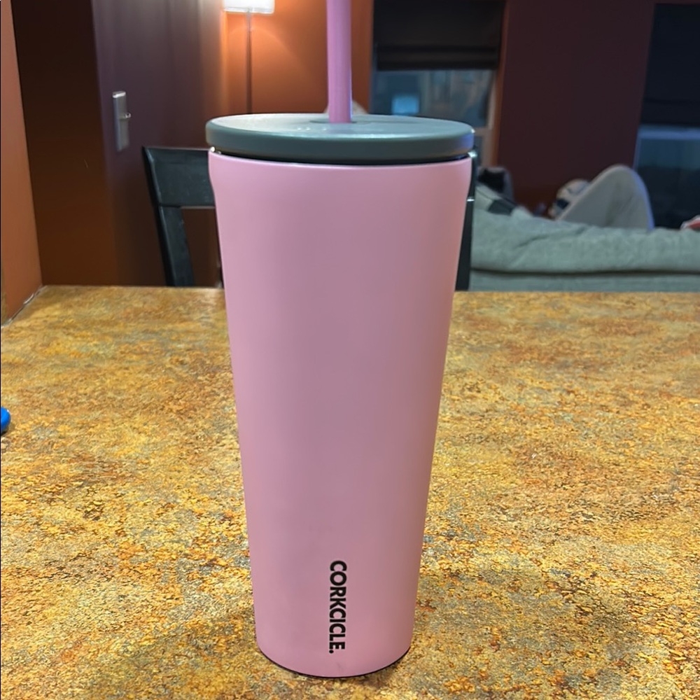 Corkcicle Pink Tumbler with Straw